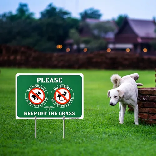 Vista 6 de MUXYH Letrero de perro de doble cara con texto en inglés «Please Be Respectful, Keep Off The Grass», de construcción de metal, 12 x 9 pulgadas