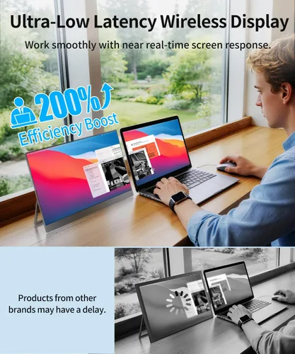 Vista 2 de Monitor portátil inalámbrico para portátil con batería, 15.6" 1080P IPS Negro