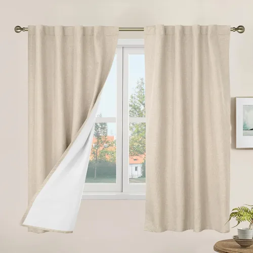 Vista 183 de LAMIT Cortinas opacas cortas de lino de 30 pulgadas para ventanas de cocina sobre el fregadero, cortinas de café texturizadas de lino marfil