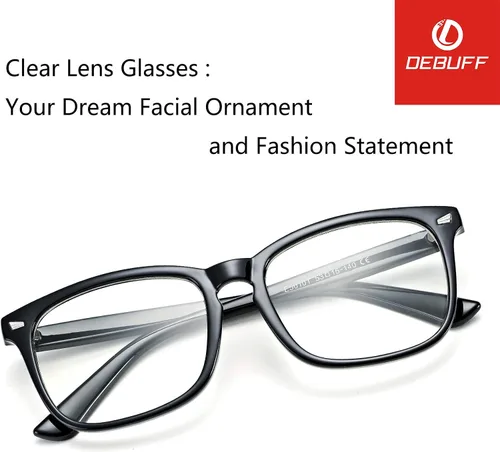 Vista 3 de DeBuff Square Clear Lens Gafas Nerd Mujeres Mens sin receta Gafas Marcos