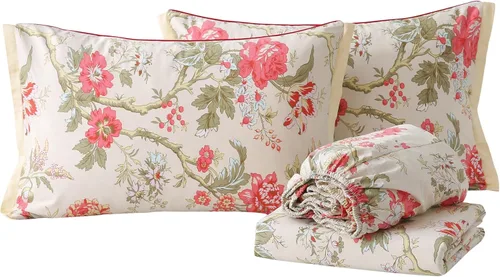 Vista 17 de ABREEZE Juego de sábanas de algodón egipcio tamaño individual (1000 hilos) floral y fundas de almohada (4 piezas), sábanas de algodón egipcio