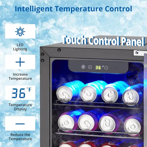 Vista 4 de Towallmark Refrigerador de bebidas, refrigerador de bebidas de 3.2 pies cúbicos Capacidad de 115 latas, enfriador de bebidas pequeño con compresor