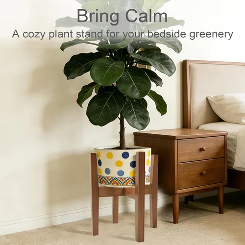 Vista 6 de Soporte de bambú natural para interiores, estante ajustable para plantas de interior que se adapta a macetas de 8 a 12 pulgadas, decoración moderna