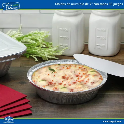 Vista 3 de Nicole Home Collection Sartenes de aluminio 7” Redondas desechables con tapas de papel de aluminio (paquete de 50) – Sartenes desechables redondas