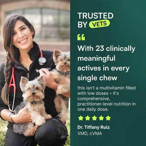 Vista 4 de Wuffes Suplemento multivitamínico para perros 23 en 1 para cadera y articulaciones, piel, pelaje y apoyo del sistema inmunológico con Omega 3