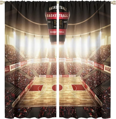 Vista 43 de Cortinas deportivas de baloncesto para niños, patrón de llama de bola 3D naranja, 42 pulgadas de ancho x 45 pulgadas de largo