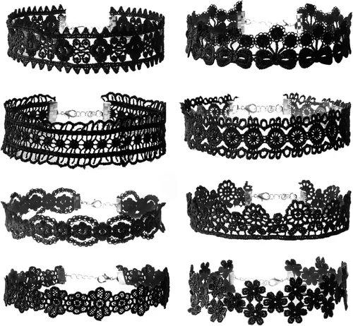 Vista 13 de Gargantilla de encaje negro gótico con tatuaje para fiesta de Halloween, accesorio personalizado para mujer R1: blanco