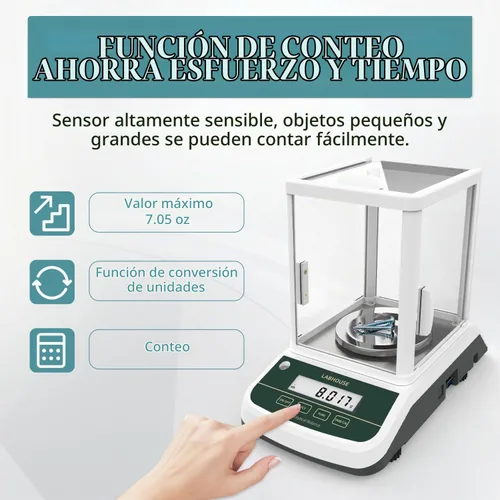 Vista 3 de Balanza analítica de laboratorio FA2003S, 7.05 oz/0.00004 oz, pantalla dual Alta precisión, calibración externa, legibilidad de 1 mg, escala