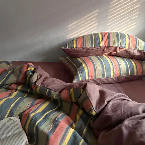 Vista 6 de mixinni Juego de funda de edredón vintage a rayas, tamaño twin, juego de ropa de cama de 3 piezas, 100% algodón lavado, suave y transpirable, funda