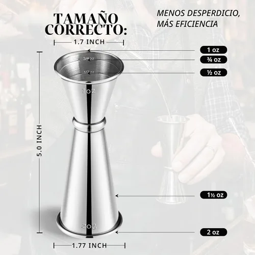 Vista 3 de KITESSENSU Jigger para Bartending, 2 oz 1 oz con medidas