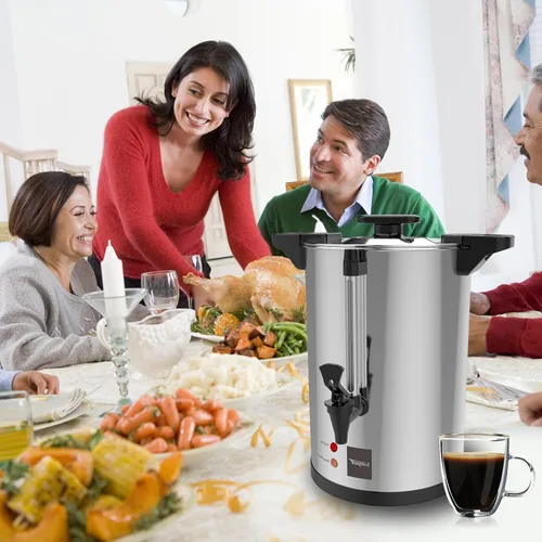Vista 4 de Valgus Urna de café comercial de 32 tazas de 6 L, cafetera grande de acero inoxidable con percolador, dispensador eléctrico de agua caliente