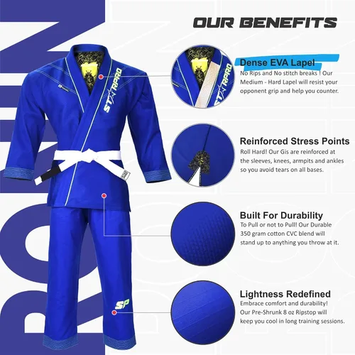 Vista 2 de Starpro Jiu Jitsu Gi brasileño - Gi ligero pre-encogido BJJ para hombres y mujeres