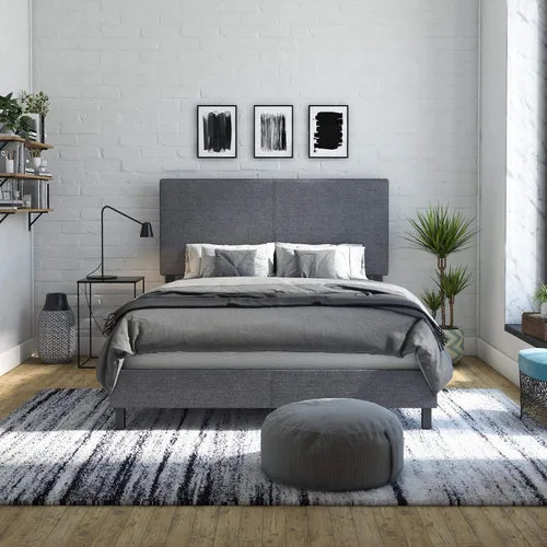 Vista 2 de DHP Janford - Cama tapizada con diseño elegante, Tela, Gris (Grey Linen)