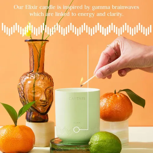 Vista 8 de CAFTARI Vela de Aromaterapia de Lujo Perfumada con Bergamota, Mandarina y Acorde de Té 60 Horas de Combustión Cera Limpia de Coco y Soja