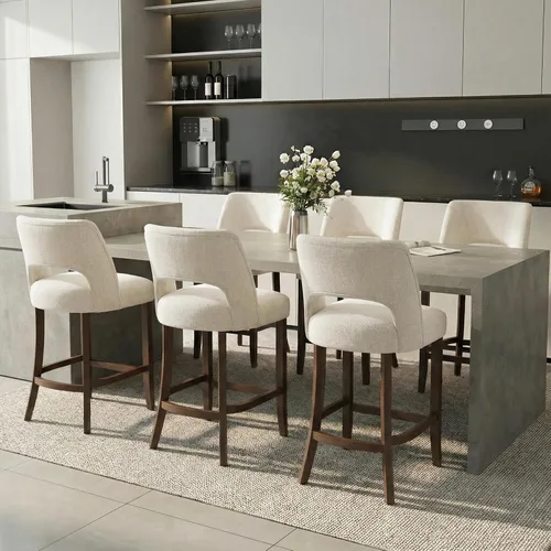 Vista 12 de VKNOW Juego de 2 Taburetes de Bar, Taburetes de Bar Tapizados de Altura de Mostrador, Taburetes Modernos de Mostrador con Patas de Madera para Isla