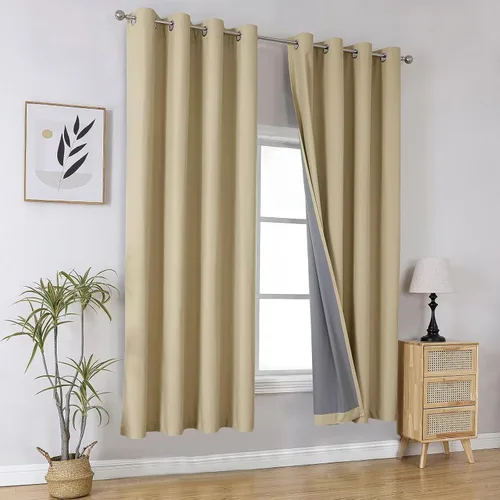 Vista 97 de Joydeco - Juego de 2 paneles de cortinas opacas de 63 pulgadas, 2 cortinas largas con aislamiento térmico burg, cortinas de oscurecimiento