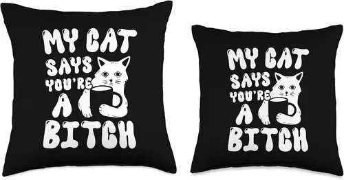 Vista 3 de Coffee Cat Attitude My Cat Says You're A Bitch - Almohada divertida de gato