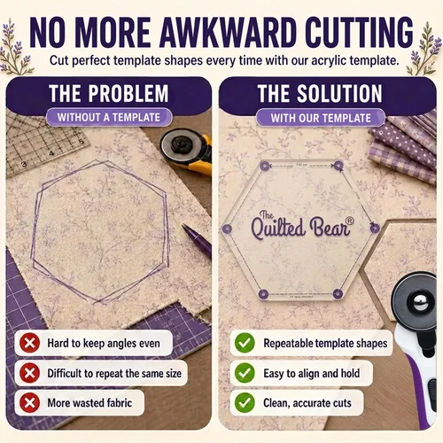 Vista 4 de Las plantillas de acolchado hexagonal de The Quilted Bear – 8 plantillas de acolchado de acrílico transparente antideslizante para corte preciso
