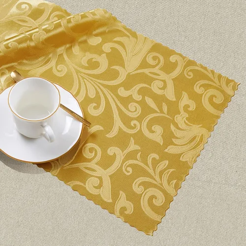 Vista 6 de Manyshofu 5 caminos de mesa de satén dorado – 12 x 108 pulgadas, decoración de damasco, impresión jacquard brillante y suave de boda para banquetes
