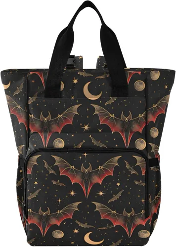 Vista 8 de senya Mochila para pañales, bolsa de viaje multifunción con diseño de murciélago de neón para mamás y papás, Murciélago 1, Compacto