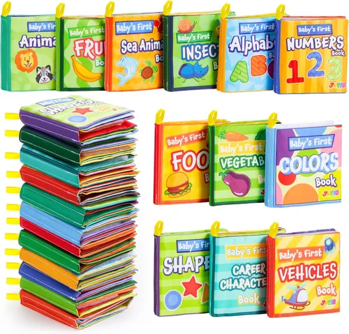 Vista 8 de JOYIN 12 libros de baño, tela no tóxica, libros de tela suave arrugada, impermeables, para bañera y piscina y educación temprana, primeros juguetes