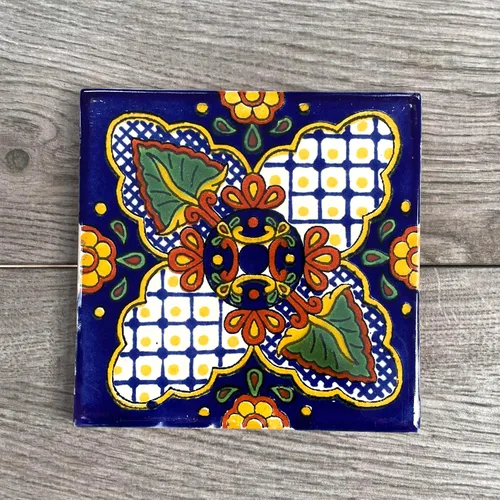 Vista 5 de Juego mixto de 4 posavasos mexicanos para azulejos