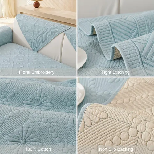 Vista 7 de vctops Funda acolchada de algodón bohemio para sofá, lavable, suave, antideslizante, con bordado floral, protector de muebles para perros, niños