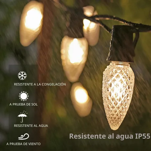 Vista 3 de Paquete de 50 luces LED C9 de Navidad, inastillables, impermeables, cálidas, 2700 K, plástico Cálido paquete de 50