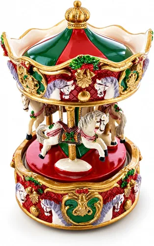 Vista 4 de Figura musical animada de carrusel de Navidad - Caja de música giratoria de caballo