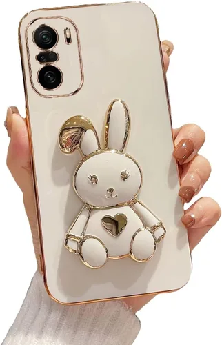 Vista 39 de Funda con soporte de conejo de corazón para Xiaomi Redmi A1, galvanizado suave TPU protector delgado a prueba de golpes con lindo conejito soporte