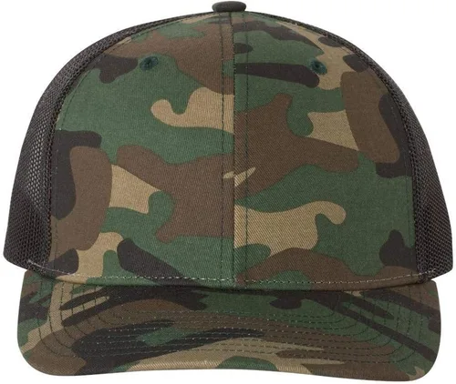 Vista 2 de Richardson Gorra de camionero con estampado Snapback ajustable, camuflaje militarnegro