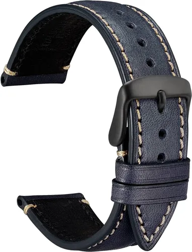 Vista 15 de WOCCI Correa de reloj de cuero Nubuck de 0.551 in con hebilla de acero inoxidable dorado, correa de repuesto (negro)