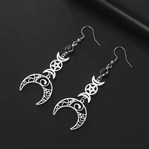 Vista 7 de TEAMER Pendientes de nudo de brujas con piedra natal negra de acero inoxidable con nudo celta gótico Wicca Pentagrama