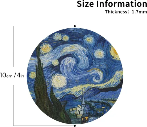 Vista 2 de Posavasos Van Gogh para decoración de bar en el hogar 4 posavasos redondos de cuero para pintura artística para bebidas; almohadillas para 8