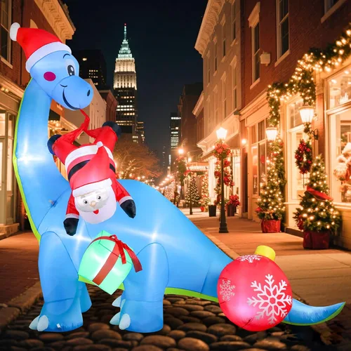 Vista 6 de Vipush Decoraciones inflables de Navidad – Inflables de dinosaurio al aire libre, decoraciones de Navidad inflables con luz LED, bola de purpurina