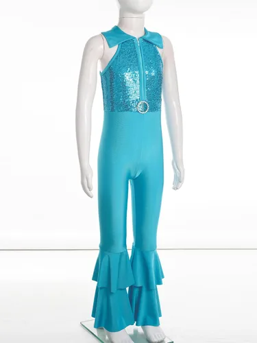 Vista 38 de JEATHA Mono de discoteca hippie brillante de los años 70 para niñas y niñas, con lentejuelas brillantes, disfraz de baile funky