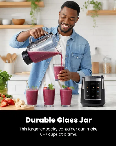 Vista 5 de GDOR Licuadora para cocina, licuadora de vidrio de 1300 W con 6 programas