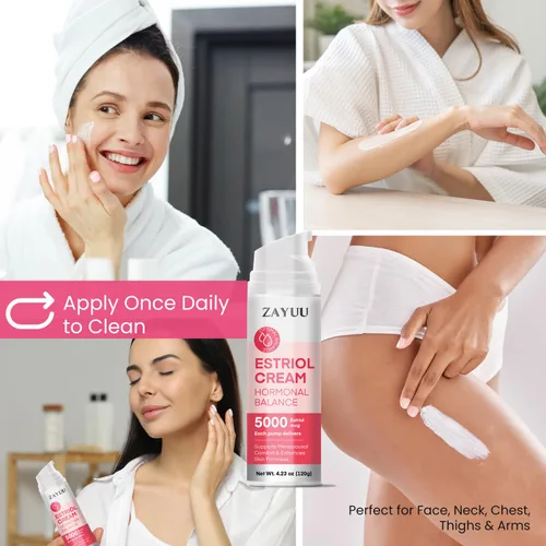 Vista 6 de Crema facial de estriol para mujeres: hidratante con isoflavonas de ñame silvestre, trébol rojo y soya - Cuidado botánico de la piel para comodidad