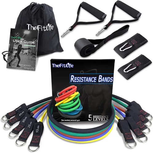 Vista 9 de Resistance Bands with Handle Set - for Men and Women, Workout Bands for Strength Exercise, with Handles, Door Anchor & Ankle Straps, for Rehab, Yoga