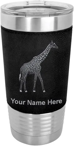 Vista 21 de LaserGram Vaso aislado al vacío de 20 onzas, jirafa, grabado personalizado incluido (piel sintética, estilo béisbol)