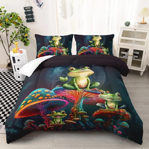 Vista 21 de AILONEN Juego de edredón con cabeza de lobo impresa tamaño individual, juego de ropa de cama de lobo para la noche para niños y hombres, juego
