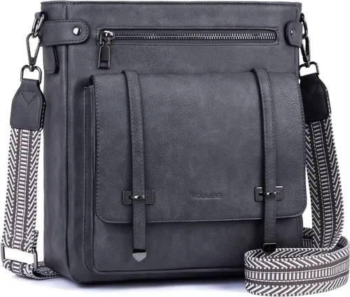 Vista 8 de Bolsos cruzados Roulens para mujer, bolsos cruzados con múltiples bolsillos de cuero vegano para mujer, bolsos de hombro, bolsos de viaje con correa