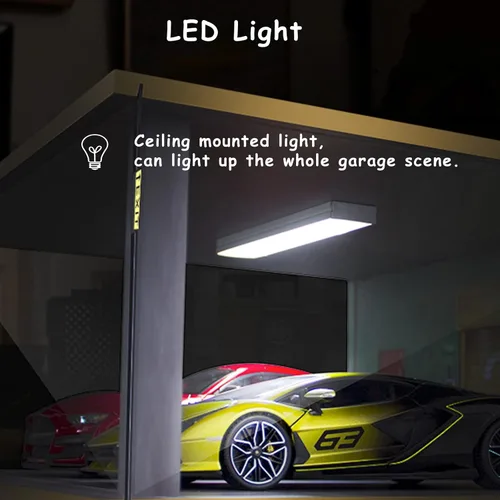 Vista 3 de Vitrina de coche modelo a escala 1/18 – vitrina de garaje de coche 1:18 con cubierta de acrílico transparente e iluminación LED para automóviles