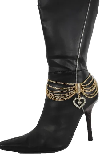 Vista 8 de TFJ - Pulsera de cadena para botas de moda occidental para mujer, diseño de metal dorado, con dije de corazón
