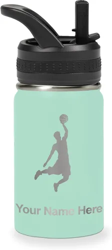 Vista 27 de LaserGram Botella de agua personalizada de 32 onzas, Basketball Slam Dunk Man (azul oscuro)