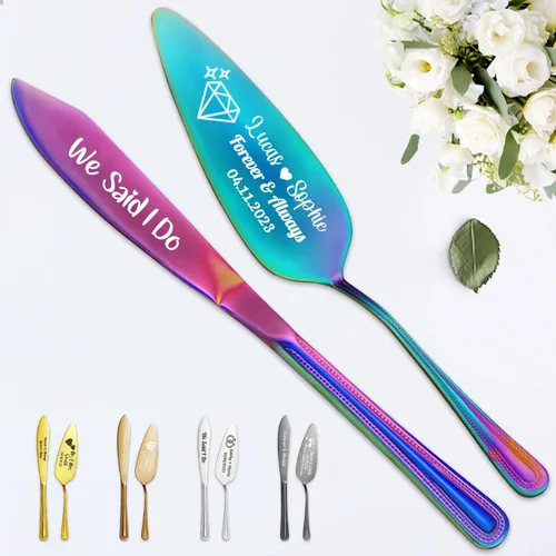 Vista 21 de STREADVE Juego de corte de pastel personalizado para boda, juego de cuchillos y servidores grabados, juego de corte personalizado, regalo para Negro