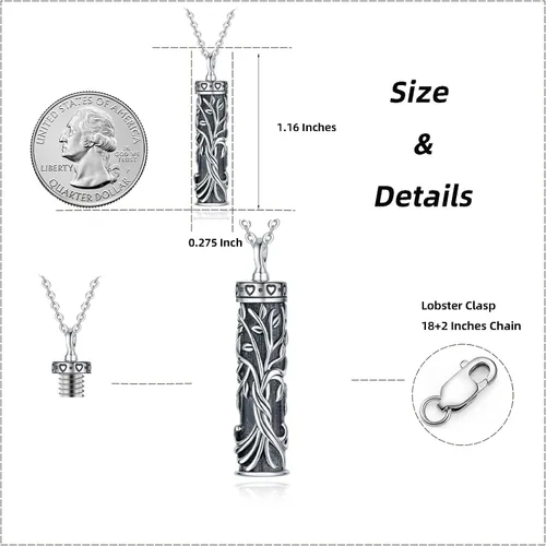 Vista 158 de Collar con colgante de urna de cenizas de cremación y árbol de la vida para mujer, plata de ley US1