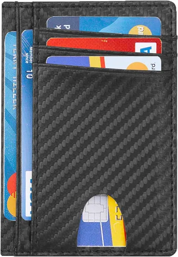 Vista 6 de Minimalist Front Pocket Wallet - RFID Blocking Genuine Leather Slim Bifold Wallet for Men Women