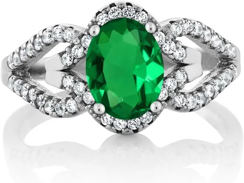 Vista 2 de Gem Stone King Anillo de plata de ley 925 con esmeralda simulada verde para mujer, 2.12 quilates (disponible en 5,6,7,8,9), Metal Gema, esmeralda