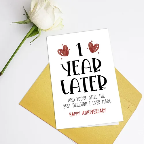 Vista 3 de Supoeguk Tarjeta de Feliz Un Año para Novia Novio, Tarjeta de Primer Aniversario para Él Ella, Divertida Tarjeta de 1er Aniversario de Boda